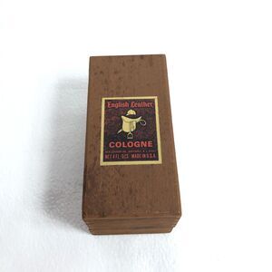 Vintage English Leather Cologne Box Collectible Wooden Storage Box Bathroom Deco